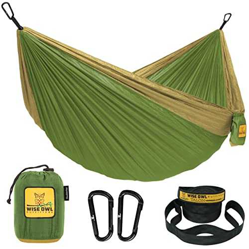 Wise Owl Outfitters Hammock for Camping Double Hammocks Gear for The Outdoors Backpacking Survival or Travel - Portable Lightweight Parachute Nylon DO Green & Khaki