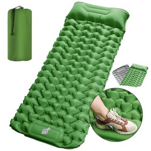SOPPY Ultralight Self Inflating Camping Mat, 10cm Extra Thick Waterproof Sleeping Mat Camping Air Bed for Outdoor Camping Hiking Backpacking With Built In Foot Pump - Olive Green
