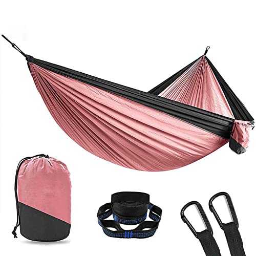 Portable Outdoor Hammock for 1 2 People with Mosquito Net High Strength Parachute Fabric Ideal for Camping Hiking Beach and Travel (Pink)