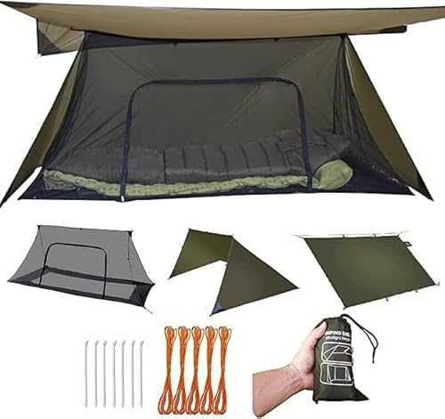 onewind Shelter, Camping Tarp Set Include Emergency Shelter, BugNet and Tent Footprint, Ripstop Silnylon with Silicone PU Coating Survival Shelter Tent for Camping, Hiking, Backpacking