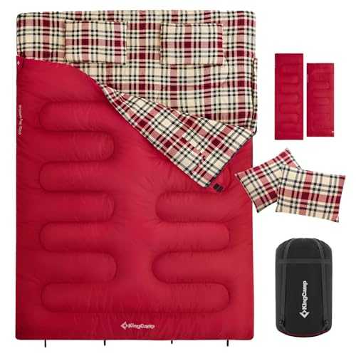 KingCamp Double Sleeping Bag with 2 Pillows Cotton Flannel 4 Season, Sleeping Bags for Adults Kids Winter Warm Waterproof Lightweight Extra-Large 2 Person for Camping Backpacking Hiking Indoor Outdoor