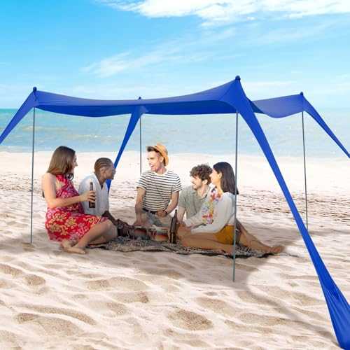 BOTINDO Beach Tent Sun Shelter, Beach Canopy Tent Sun Shade UPF 50+ UV Protection with 8 Sandbags 4 Stability Poles for Outdoor, Camping, Backyard Picnics and Fishing (Blue)