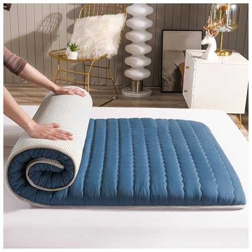 Japanese Floor Mattress Foldable Futon Sleeping Pad for Dormitory Outdoor Camping and Guests Roll Up Mat Lounger Pillow Bed Blue 120x200cm