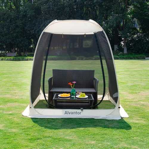 Screen House Room Camping Tent Outdoor Canopy Pop Up Sun Shade Hexagon Shelter Mesh Walls Not Waterproof 6'x6' Beige Patent