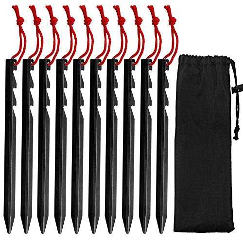 GiBot Camping Tent Pegs Stakes, Set of 10 Ultralight Heavy Duty Aluminum Alloy Tent Stakes Pegs Nails,Black