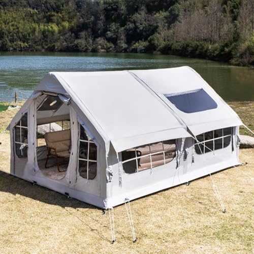 DONGSHUAI Inflatable Tents for Camping, Large Blow Up Tent with Stove Jack Hole, 4 Season Big Pop Up Family Inflatable Tent House 4 6 8 Man with Pump, Glamping Air Tents for Camping