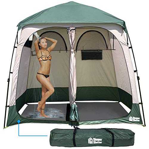 EasyGo Product EGP-TENT-016 Shower Shelter – Giant Portable Outdoor Pop UP Camping Shower Tent Enclosure – Changing Room – 2 Rooms – Instant Tent – 7.5' Tall x 4' Deep x 7.5' Wide, Green