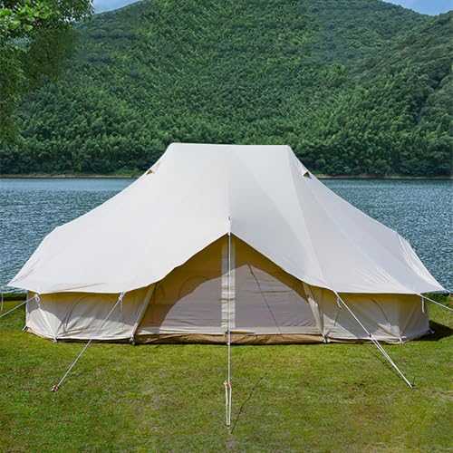 6m Bell Tent 4 Seasons Camping Yurt Tent Luxury Canvas Tent with Stove Jacks, 8-10 Person Large Room Outdoor Camping Wall Tent, Easy To Pitch