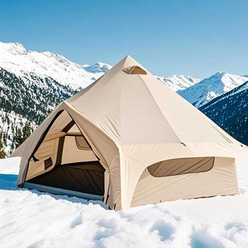 Hikersky Inflatable Tent, Inflatable Yurt Tent, Portable Inflatable Tent with Stove Jack, Cotton Canvas Material, Roomy Bell Tent for Family Glamping Camping, 4 Season Tent for 4/6/8 Person, Gray