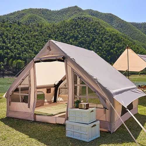 Medium Inflatable Camping Tent House 2-4 Person, 4 Season Family Glamping Tents, Air Blow Up Tent Cabin - Waterproof Easy Setup Canvas Tent for Outdoor Camping