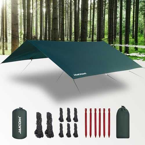 JAICOM Camping Tarp Tent Tarp Waterproof, 3 x 3m Rain Fly Tarp, Waterproof PU3000mm-Anti-UV Camping Shelter Accessories, for Oamping, Travel, Hammocks, Hiking, Beach