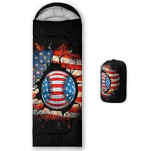 BSNTHO American Baseball Camping Sleeping Bags,3 Season Warm & Cool Weather,Lightweight,Waterproof Sleeping Bags for Adults & Kids,Traveling,and Outdoors,Camping Gear Equipment,31x90inch
