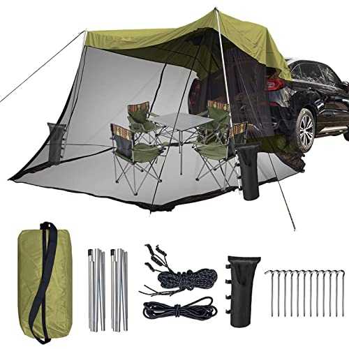 Tailgate Shade Car Awning Tent,Lightweight Portable Waterproof Car Rear Hatch Tents for Various SUV Travel Camping, 4 Persons with Screen Room