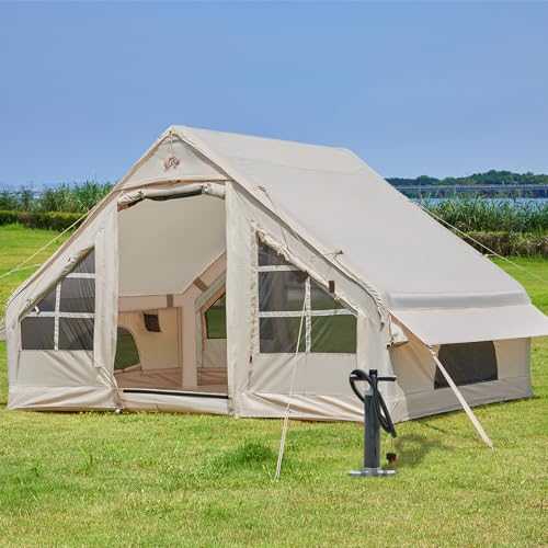 Inflatable Tent with Pump, 4-6 Person Glamping Camping Tents House, Easy Setup Waterproof Family Tents for 4 Seasons Water & Windproof Inflatable Camping Tent with Mesh Windows