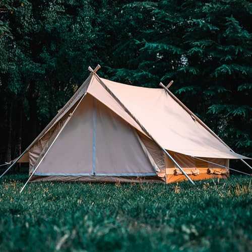 Double Door Canvas Tent, 4 Season Family Camping Tent 2-4 Person Rainproof Outdoor Luxury Camping Bell Tent with Windows, Easy Set-Up
