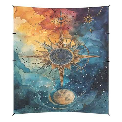 Camping Sun Shelters Vintage Sun and Stars Pattern Beach Canopy 126 * 110.2in