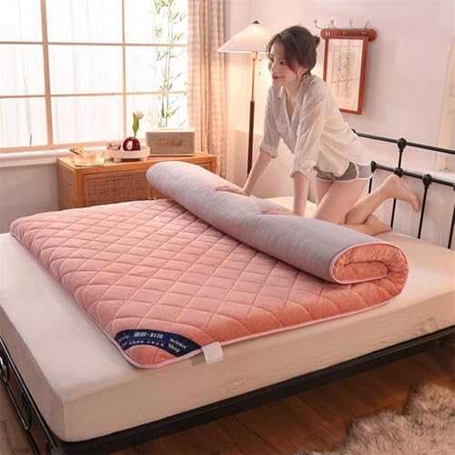 Japanese Tatami Sleeping Floor Mat Floor Mattress, Soft Foldable Futon Mattress For Adults Full Size Roll Up Camping Mattress Portable Sleeping Pad Floor Bed(Pink,90x200cm(35 * 79in))