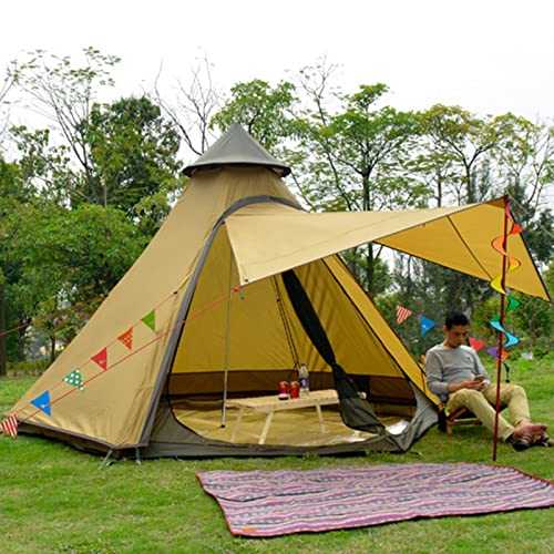 DEKIMOW Teepee Tent Outdoor Waterproof Double Layer Thickened Camping Family Tent Indian Pyramid Tent with Fixed Ground Mat Suitable for Wild Camping and Hunting