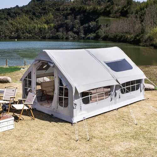 8 Person Inflatable Camping Tent with Stove Jack Waterproof 4 Season Family Tent Easy Setup Outdoor Cabin Tent for Camping Oxford Hot Tent