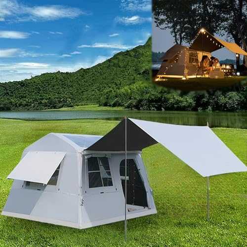 Inflatable Tent with Pump, Big Air Tent Family Tent for 6-8 Persons with Canopy & Panoramic Skylight, 3000mm+ Double Layer Waterproof Glamping Pop-Up Tents Blow Up Tents, Quick to Set up