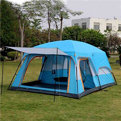 ATAAY 6 Person Tent Double Layer Tent for Camping Family,Waterproof Outdoor Tent with Porch,2 Bedroom+Living Room Tent,Advanced Ventilation Dome Tent (Color : Green) (Blue)