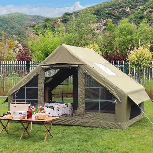 Pop-Up Tent Family Inflatable Tents House with Stove Jack Hole, Pump, Accommodate 4-6 Persons, 4 Season 3000mm Waterproof Windproof Large Blow Up Air Tent, Easy Setup