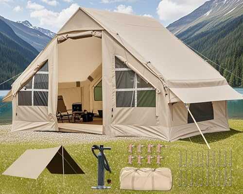 Inflatable Camping Tent with Pump,Cabin Tent,Glamping Tents, Easy Setup Waterproof Outdoor Oxford Tents, Self-Supporting Structure Inflatable House Tent with Mosquito Screen, 4 Season Air Tent