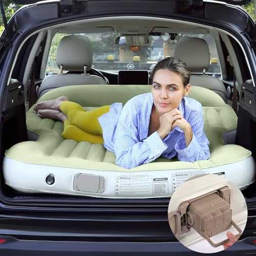 KMZ Inflatable SUV Air Mattress Thickened Flocking with Built-in Pump Self-Inflating Portable Sleeping Travel Bed Pad for SUV Truck Fast Inflation and Deflation