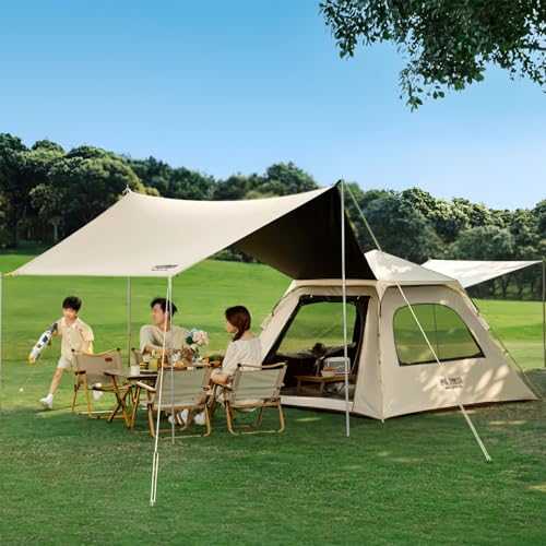 Outdoor Camping Tent with Front Canopy,Portable 4-6/5-9 Person Instant Cabin Tent,Quick Build,Sun & Rainfly & Windproof with Carry Bag,Base mat,Picnic mat,for Family Camping & Hiking,5 to 9 people