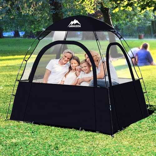 MAIZOA Sports Tent, 2-3 Person Outdoor Tent, 540° Transparent View,Waterproof/Coldproof, with Removable Top Cover, for Watching Sporting Events, Camping, Outdoor Activities (Khaki&Black) (Black-2)