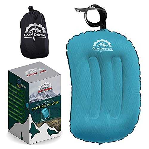Gear Doctors Anti-Slip Ultralight Inflatable Camping Pillow -Ergonomic Design for Maximum Neck and Back Support - Compact and Comfortable Perfect for Camping Hiking (Teal Camping Pillow)
