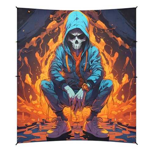 Camping Sun Shelters Hip Hop Artoon Human Skeleton in Fire Beach Canopy 126 * 110.2in