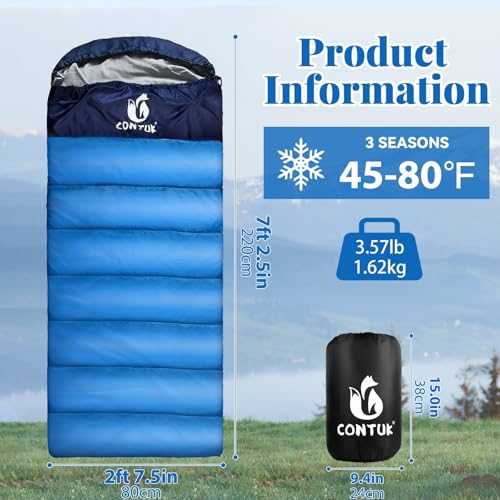 Camping Sleeping Bag XL, Machine Washable, Green Material, Waterproof, 3-4 Season, Lightweight and Easy to Carry, Essential for Hiking, Traveling, Backpacking and Other Outdoor Activities, Blue