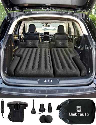 Umbrauto SUV Air Mattress Car Air Mattress 2024 Upgraded Flocking and Extra Thick Oxford Surface Car Sleeping Bed for SUV Back Seat with Electric Air Pump,3M Charging Cable