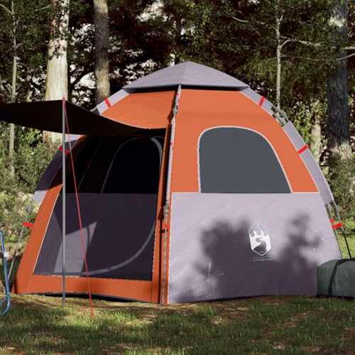 Home Garden,Camping Tent Cabin 4-Person Grey and Orange Quick Release