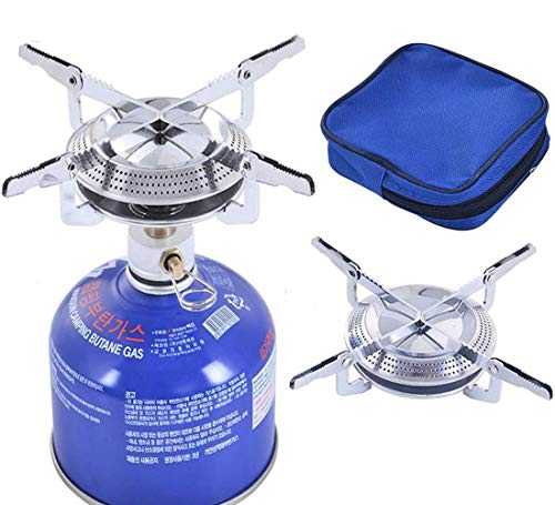 HANGYAN Camping Gas Stove Portable, Mini Pocket One-Piece Gas Burner Cooking Folding Burner Titanium Camping Cookware Set for Outdoor Picnic Camping BBQ-17x7cm