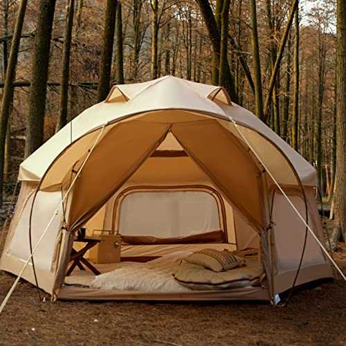 Camping Tent, Integrated Hexagon Tent Outdoor Camping Bionic Design Large Space Camping Tent Sun Shelters Instant Cabin Tent For 3-5 Person (A) Double the comfort