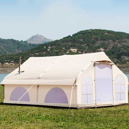 Air Inflatable Camping Tent House 5-8 Person Outdoor Family Glamping Tents with Stove Jack Waterproof Easy Setup Blow Up Tent with Mesh Windows & Doors