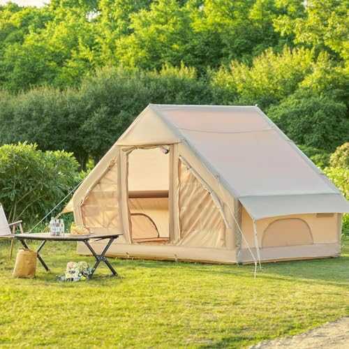 Inflatable Camping Tent, Blow-up Air House Tent with Pump, 4-Season Waterproof & Windproof Family Camping Tent with Window and Door, Easy Setup for 4-6 Persons, Outdoor Picnic