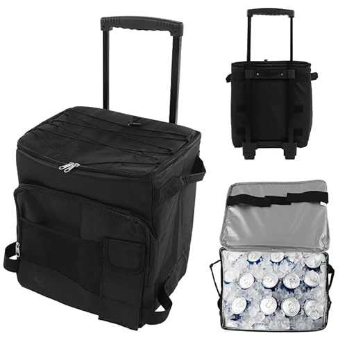 43L Collapsible Rolling Cooler Leakproof Insulated Soft Cooler Bag Rolling Cooler Dual Zipper Waterproof Portable Insulated Wheeled Cooling Bag with Handle for Picnic Camping