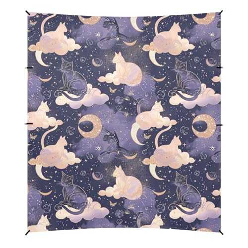 Camping Sun Shelters Moon Clouds and Cats Pattern Beach Canopy 126 * 110.2in
