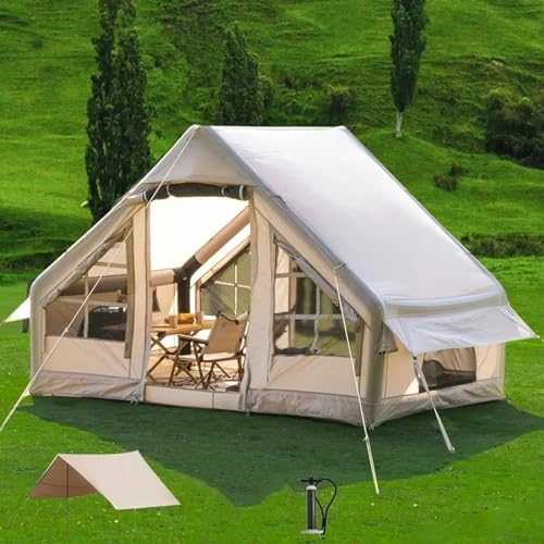 Inflatable Tent with Hand Pump for 6-8 Persons, Large Air Camping Tents, Easy Setup Waterproof & Windproof Blow Up Tent, 4 Seasons Oxford Cabin Tent