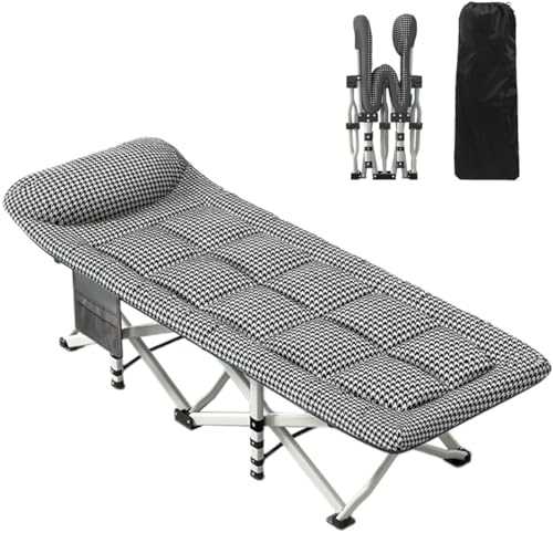 Bounabay Folding Camping Beds for adults, Extra Wide Heavy Duty Sturdy Camp Bed Portable, Stronge Thicker Tubes Sleeping Cot Outdoor Travel Office, 190 x 68 x 42 cm (Houndstooth)