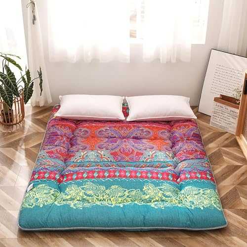 WDZDMYL Japanese Futon Mattress, Thicken Bohemian Retro Floor Mattress Vintage Floral Floor Mat, Portable Roll Up Tatami Sleeping Bed, Camping Mattress Twin-Size/90 * 200cm(35 * 79inch)