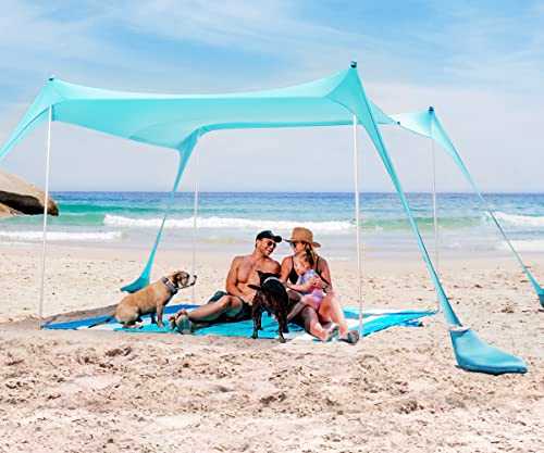 SUN NINJA Pop Up Beach Tent | Sun Canopy Outdoor with UPF50+ Protection | Includes Shovel | Holiday Essentials | Perfect for The Beach, Camping, Fishing or Garden (300cm x 300cm, Turquoise)