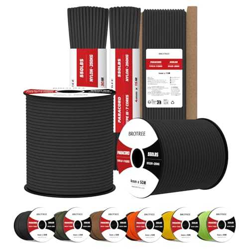 Paracord 550 4mm 30M 100% Nylon Rope 7 Strands Type III Parachute Cord for Survival, Outdoor and DIY - 250kg Breaking Load (Black)