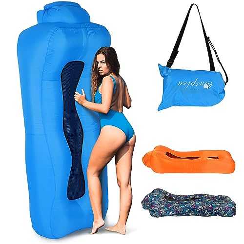 Outplea Inflatable Lounger Air Sofa for Adults, Portable Air Lounger with Mesh Back, Waterproof Inflatable Beach Lounger for Pool Camping Travel, Blue