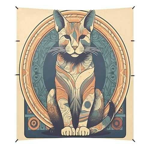 Camping Sun Shelters Egyptian Style Cat Pattern Beach Canopy 126 * 110.2in