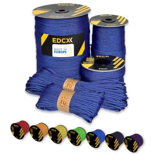 EdcX Paracord 4mm, 35+ Solid Colors (10m, 15m, 30m, 50m, 100m, 300m) | Ideal for Crafting, DIY, Camping, Survival, Outdoor | 100% Nylon Rope 4mm | Tactical Cord 550 Type III (Royal Blue, 15 m)