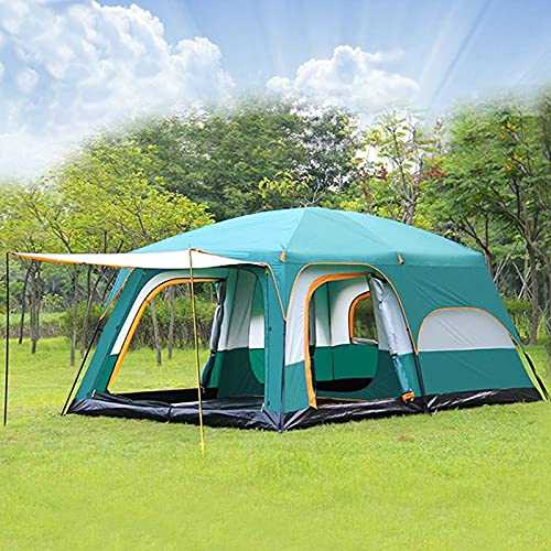 Tent-6-Person-Camping-Tents, Waterproof Windproof Family Tent, 3 Doors, Double Layer, Divided Curtain for Separated Room, Portable with Carry Bag